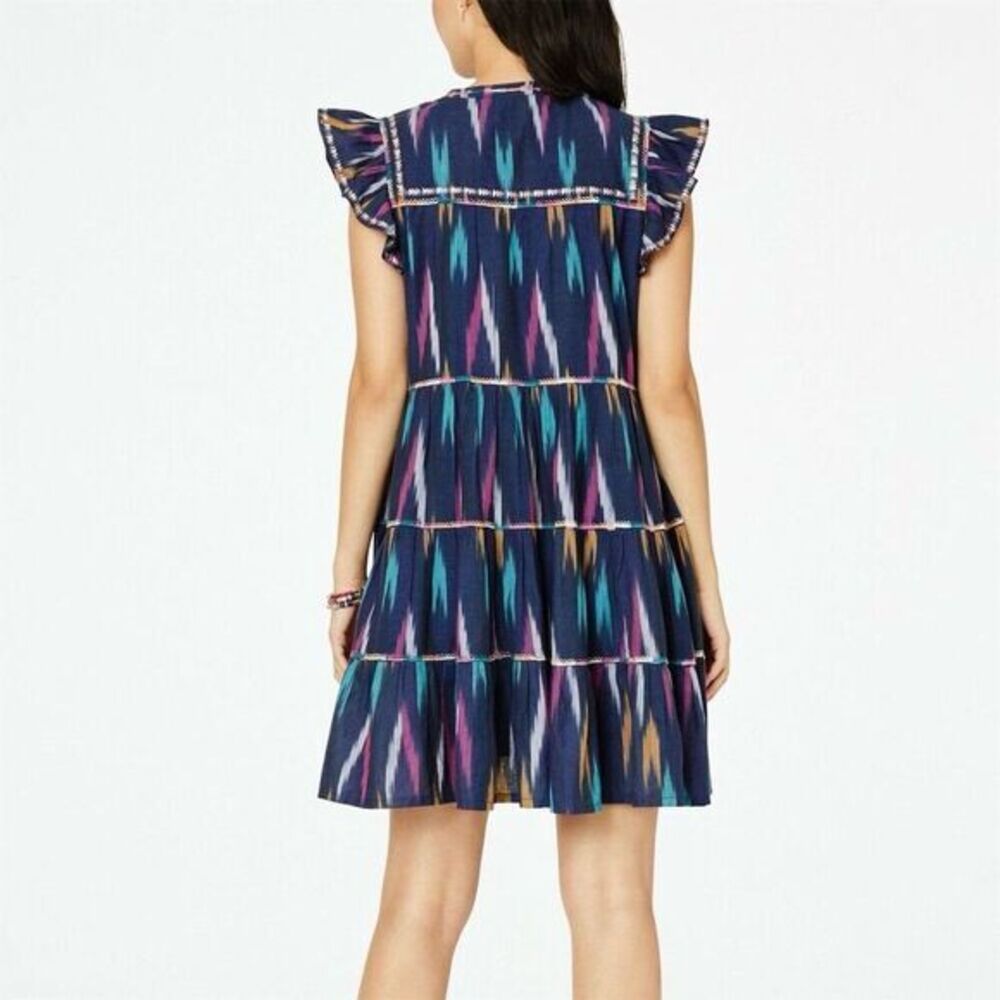 Roller Rabbit Women's S Pippa Ikat Print Bohemian Dress Multicolor Ruffle Sleeve - Picture 2 of 9